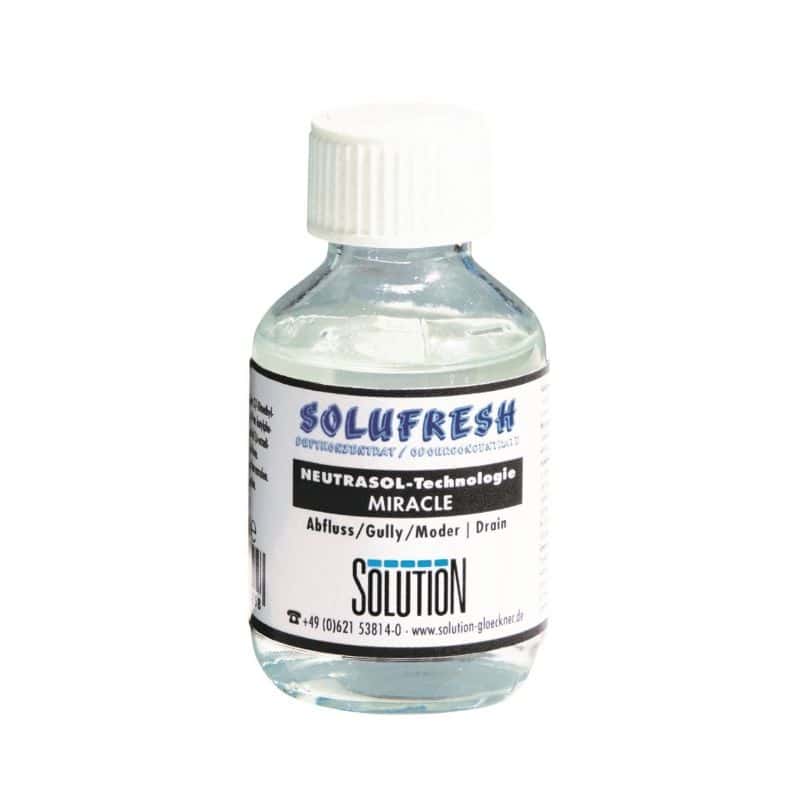 SoluFresh Reinigungskonzentratflasche SoluFresh-Reinigungskonzentratflasche mit sichtbarem Etikett und Verschluss.
