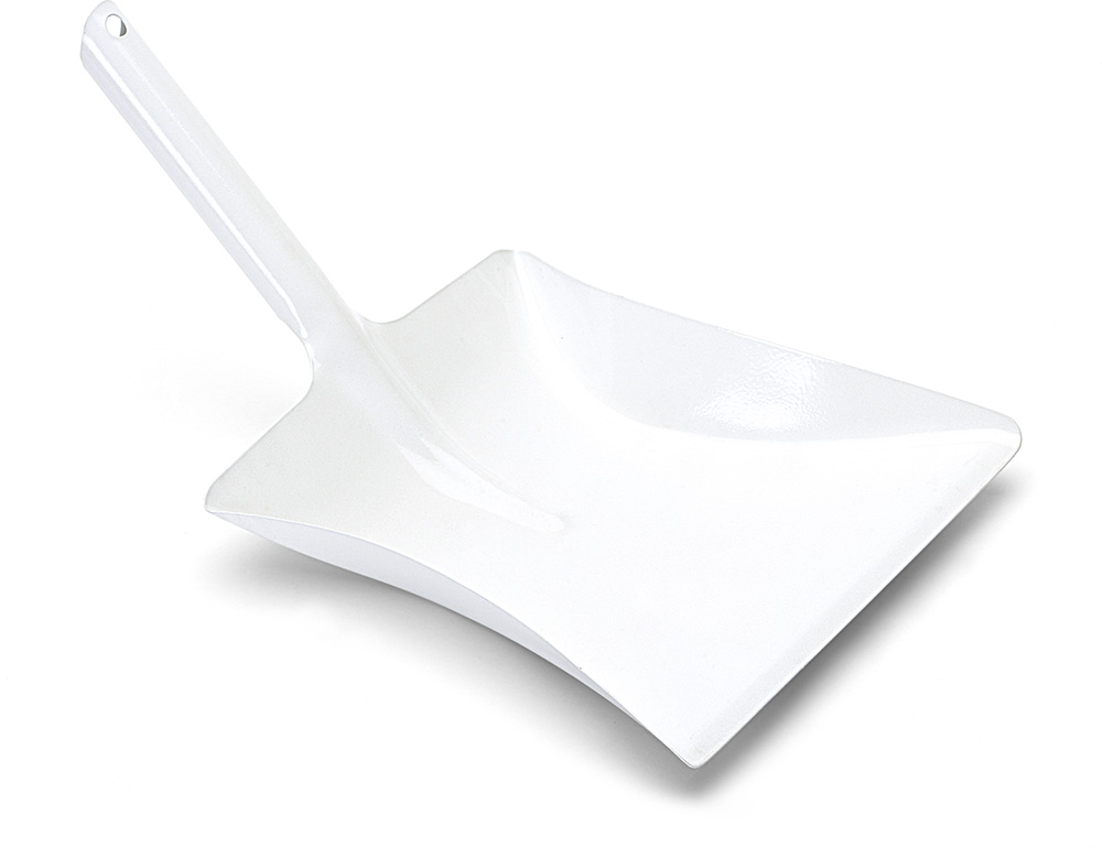 Robuste weiße Kehrschaufel aus Metall – langlebig, praktisch und perfekt für gewerbliche Reinigung.