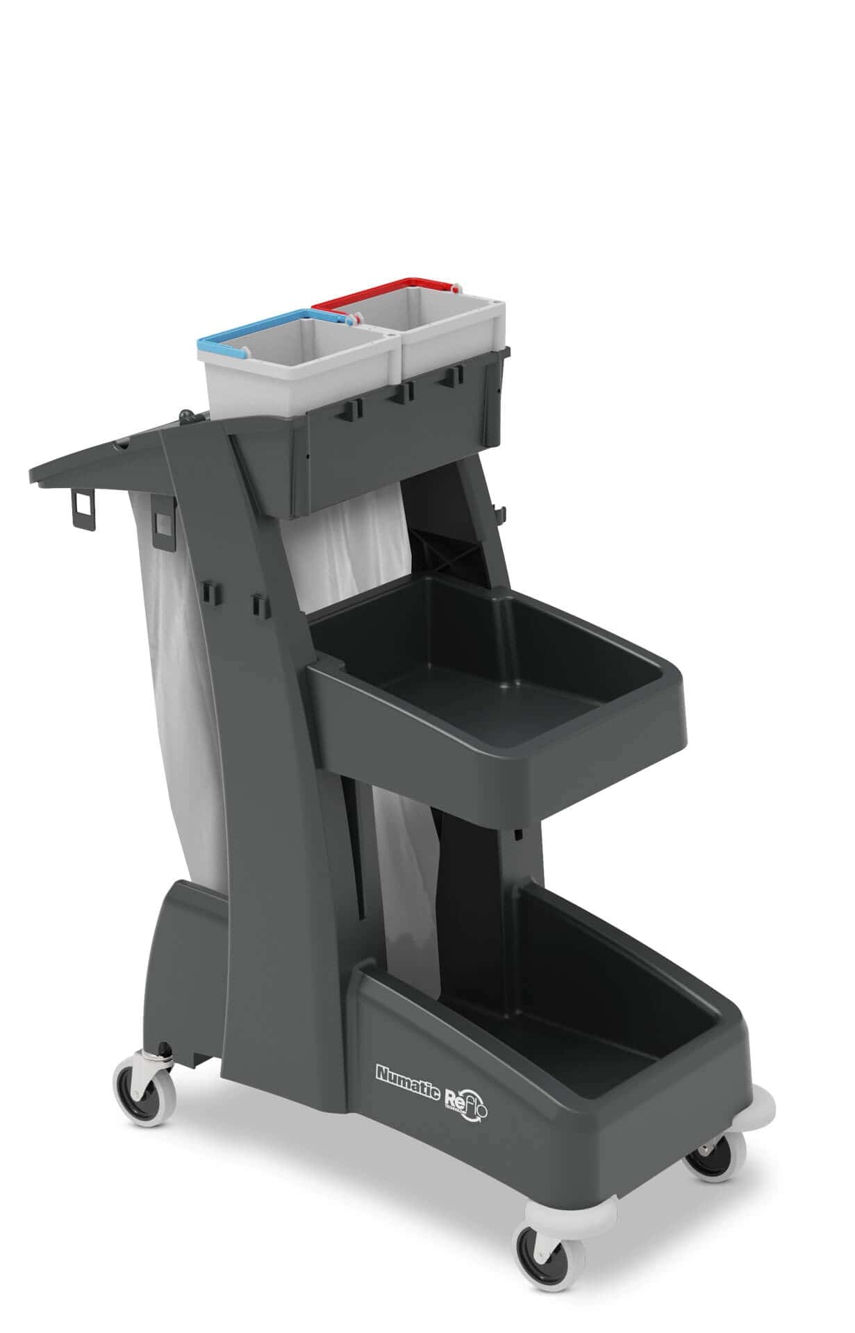 Numatic Reinigungswagen Numatic Reinigungswagen mit zwei grauen Eimern und Abfallbeutelhalter für die professionelle Gebäudereinigung und -wartung