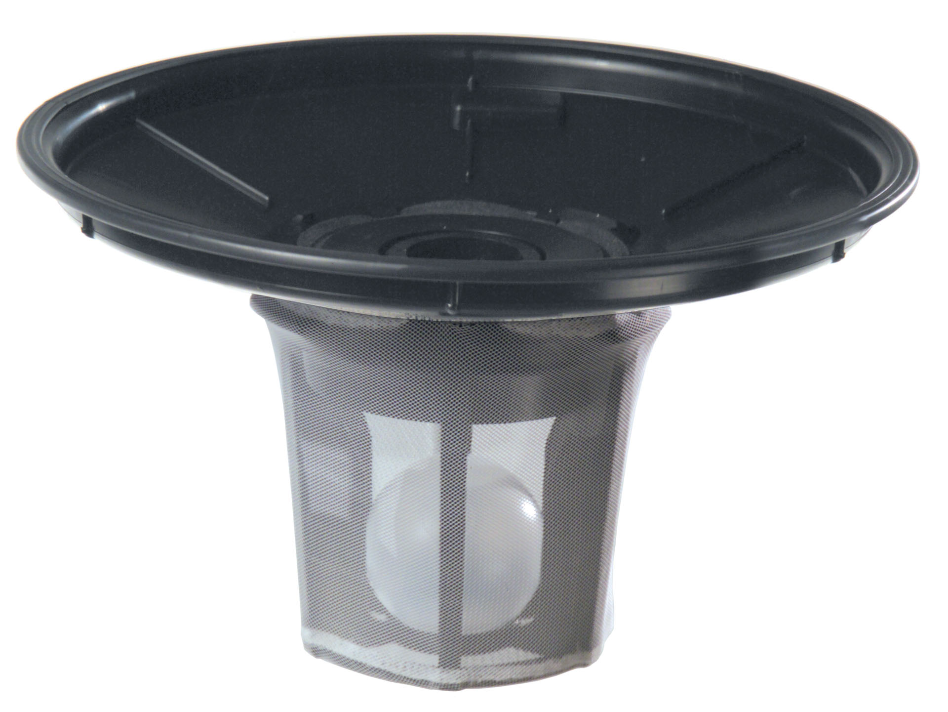 Schwarzer Staubsaugerfilter mit Netzmaterial und Kunststoffoberseite, konzipiert für eine effektive Staubsammlung
