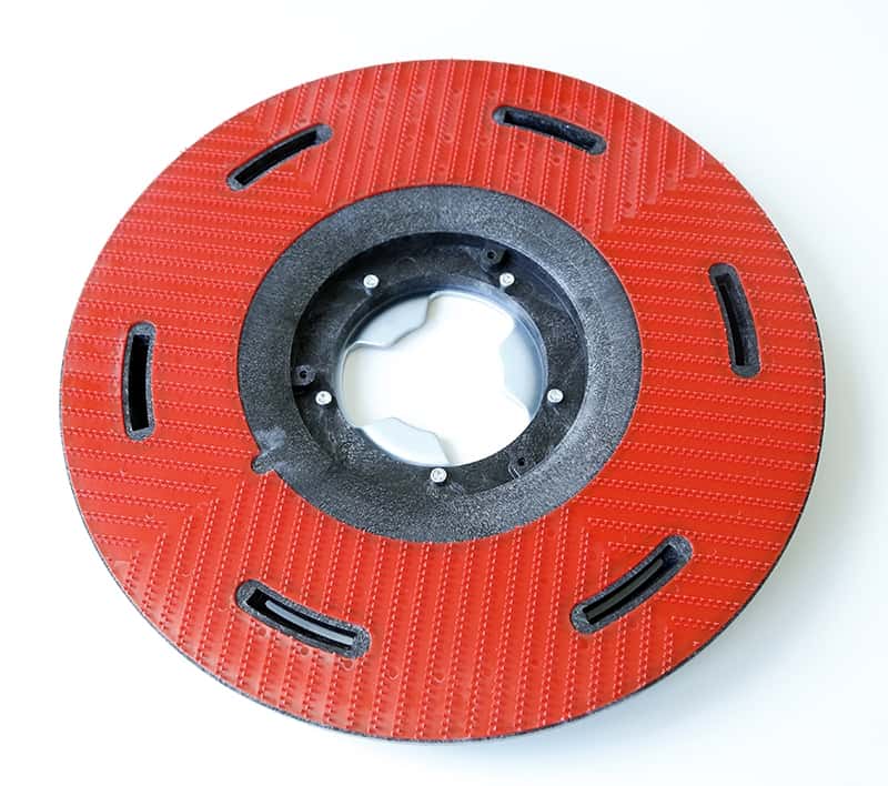 Columbus Pad-Antriebsplatte 406 mm Columbus-Pad-Antriebsplatte mit roter Oberfläche und zentralem Montagebereich.