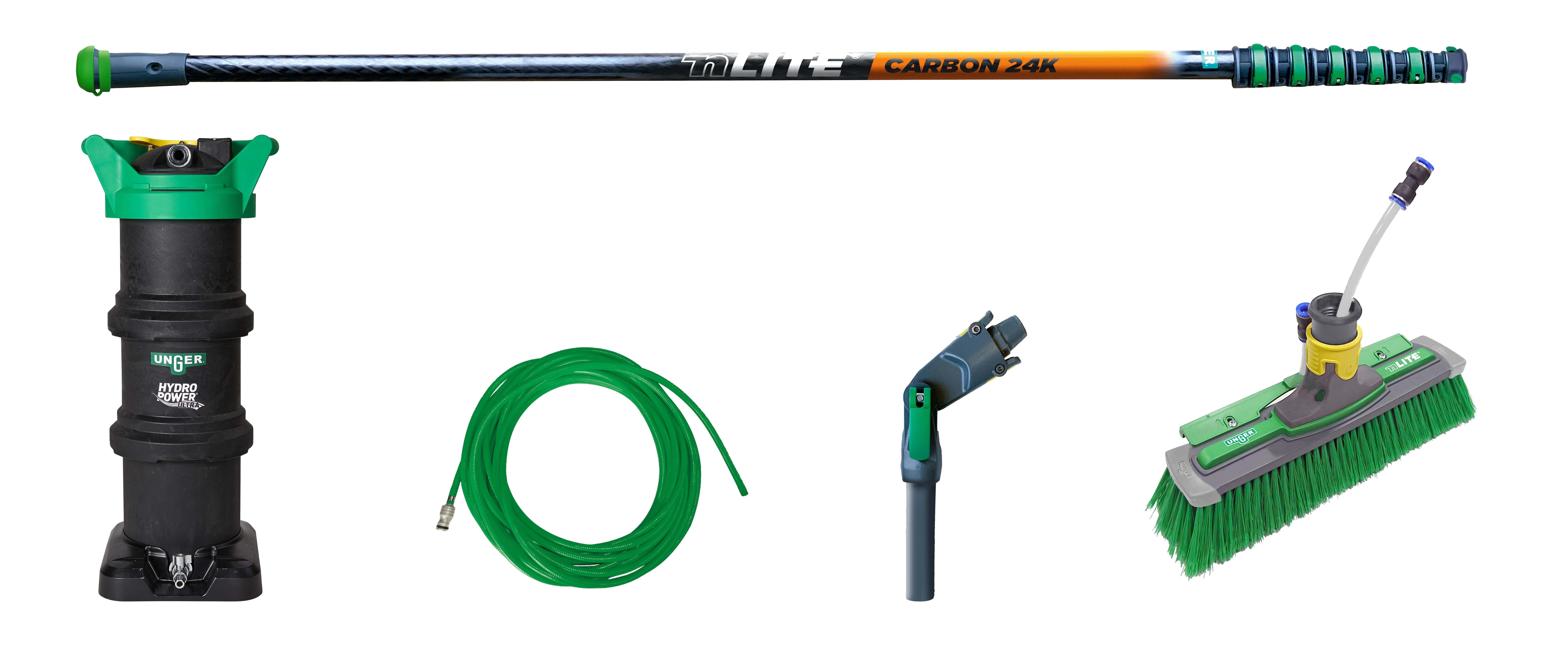 Unger HiFlo Carbon 24K Teleskopstange und HydroPower Filter mit grüner Bürste und Schlauch für Glasreinigung Unger HiFlo Carbon 24K Teleskopstange und HydroPower Filter mit grüner Bürste und Schlauch für Glasreinigung