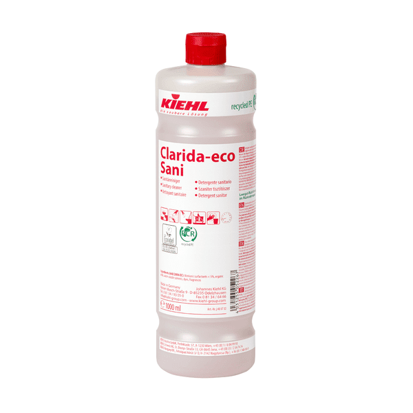 Kiehl Clarida eco Sani Sanitärreiniger Kiehl Clarida eco Sani Sanitärreiniger in der 1000-ml-Flasche mit rotem Verschluss für professionelle Sanitärreinigungsaufgaben