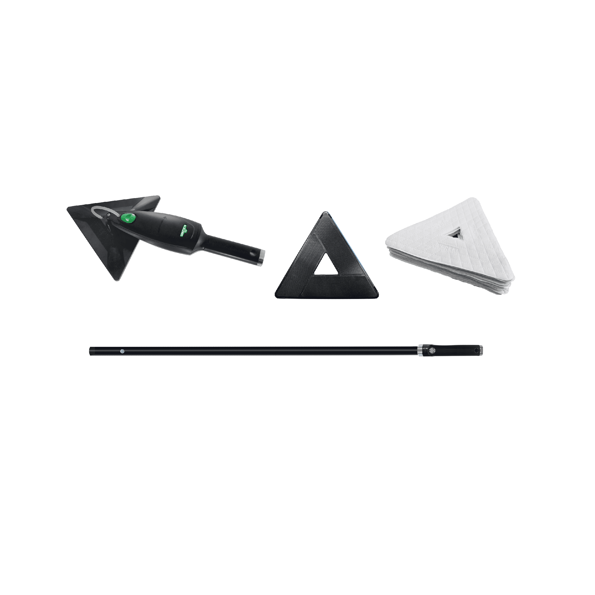Unger Profi-Reinigungswerkzeug-Set Unger Reinigungswerkzeug-Set mit dreieckigem Wischkopf, Stiel, Padhalter und Reinigungspads für die professionelle Glasreinigung