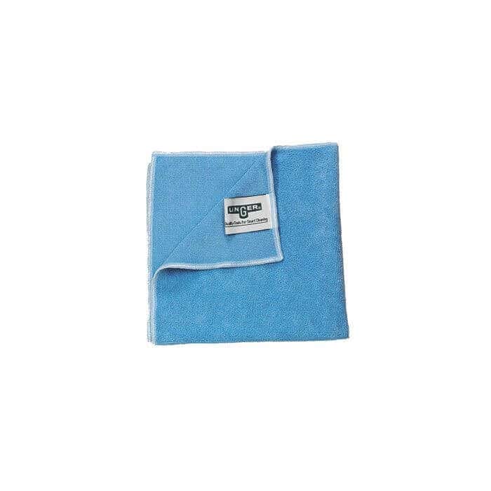 Unger Mikrofaser-Reinigungstuch Unger Mikrofaser-Reinigungstuch in Hellblau mit sichtbarem Markenetikett für professionelle Gebäudereinigungsaufgaben