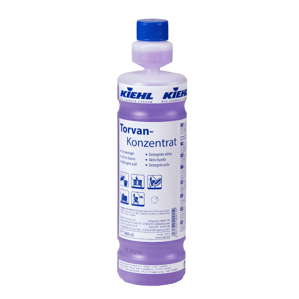 Kiehl Torvan Konzentrat Reiniger in violetter Dosierflasche mit blauem Deckel für professionelle Reinigung Kiehl Torvan Konzentrat Reiniger in violetter Dosierflasche mit blauem Deckel für professionelle Reinigung
