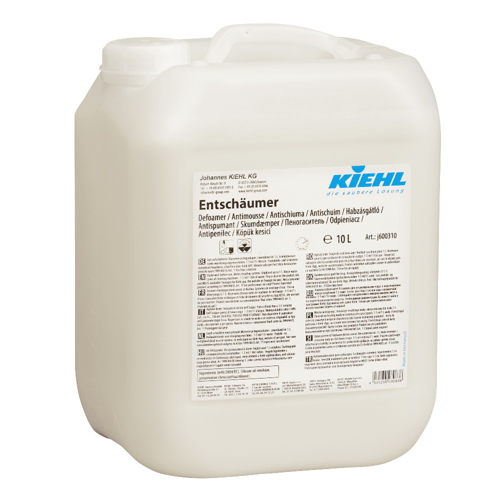Kiehl Entschäumer 10 Liter Behälter Kiehl-Entschäumer im 10-Liter-Behälter mit sichtbaren Etikettendetails.