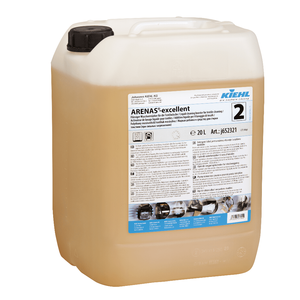 Kiehl Arenas Excellent Flüssigwaschmittel im 20-Liter-Kanister mit schwarzem Deckel für die Textilwäsche Kiehl Arenas Excellent Flüssigwaschmittel im 20-Liter-Kanister mit schwarzem Deckel für die Textilwäsche