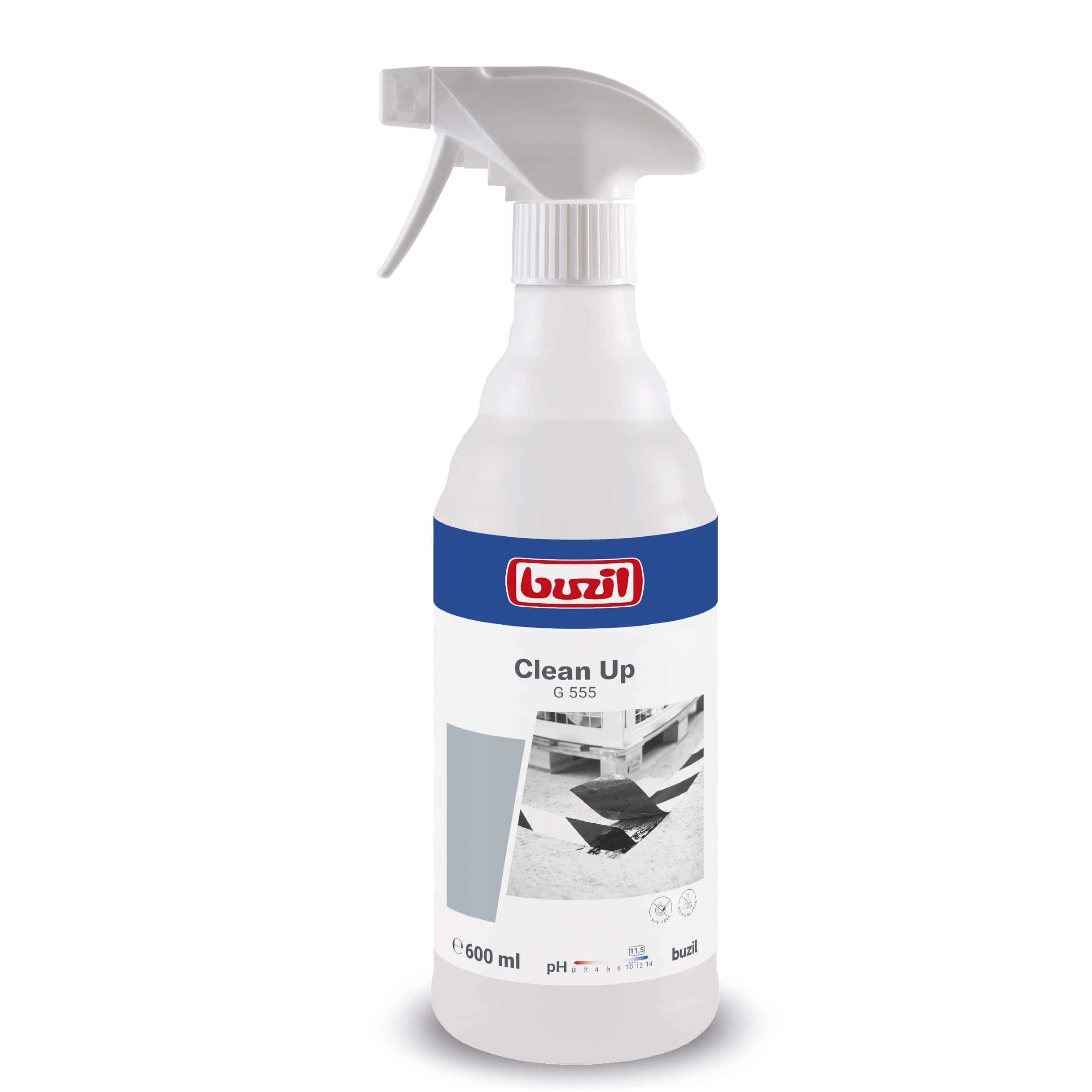 Buzil Clean Up G 555 in Sprühflasche mit blauem Etikett für die professionelle Reinigung Buzil Clean Up G 555 in Sprühflasche mit blauem Etikett für die professionelle Reinigung