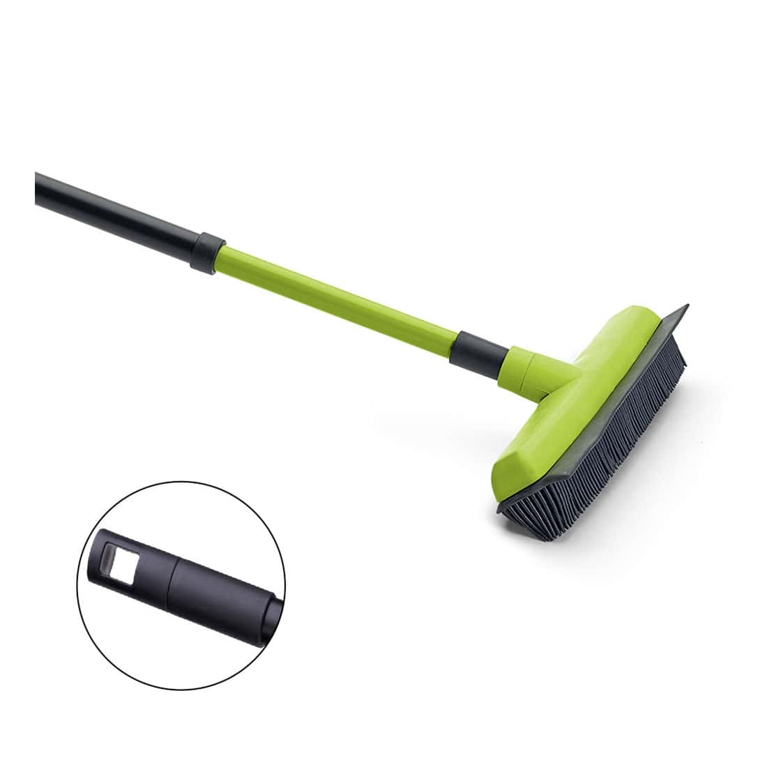 Gummibesen mit Teleskopstiel Gummibesen mit Teleskopstiel und schwarzem Griff, grüne Bürste