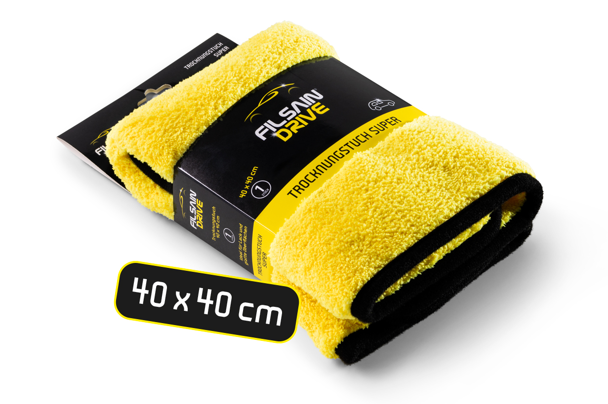 FILSAIN DRIVE Trocknungstuch Super, gelb-schwarz, 40x40 cm, für professionelle Fahrzeugreinigung
