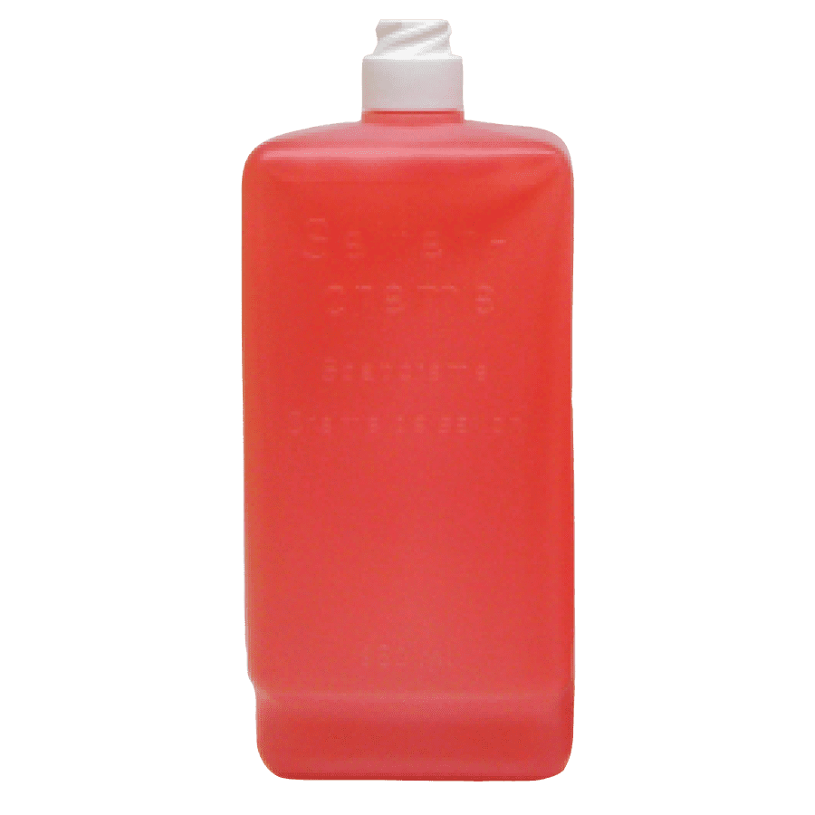Sanitärreiniger in roter Flasche Sanitärreiniger in roter Flasche mit Dosierkopf, 500 ml.