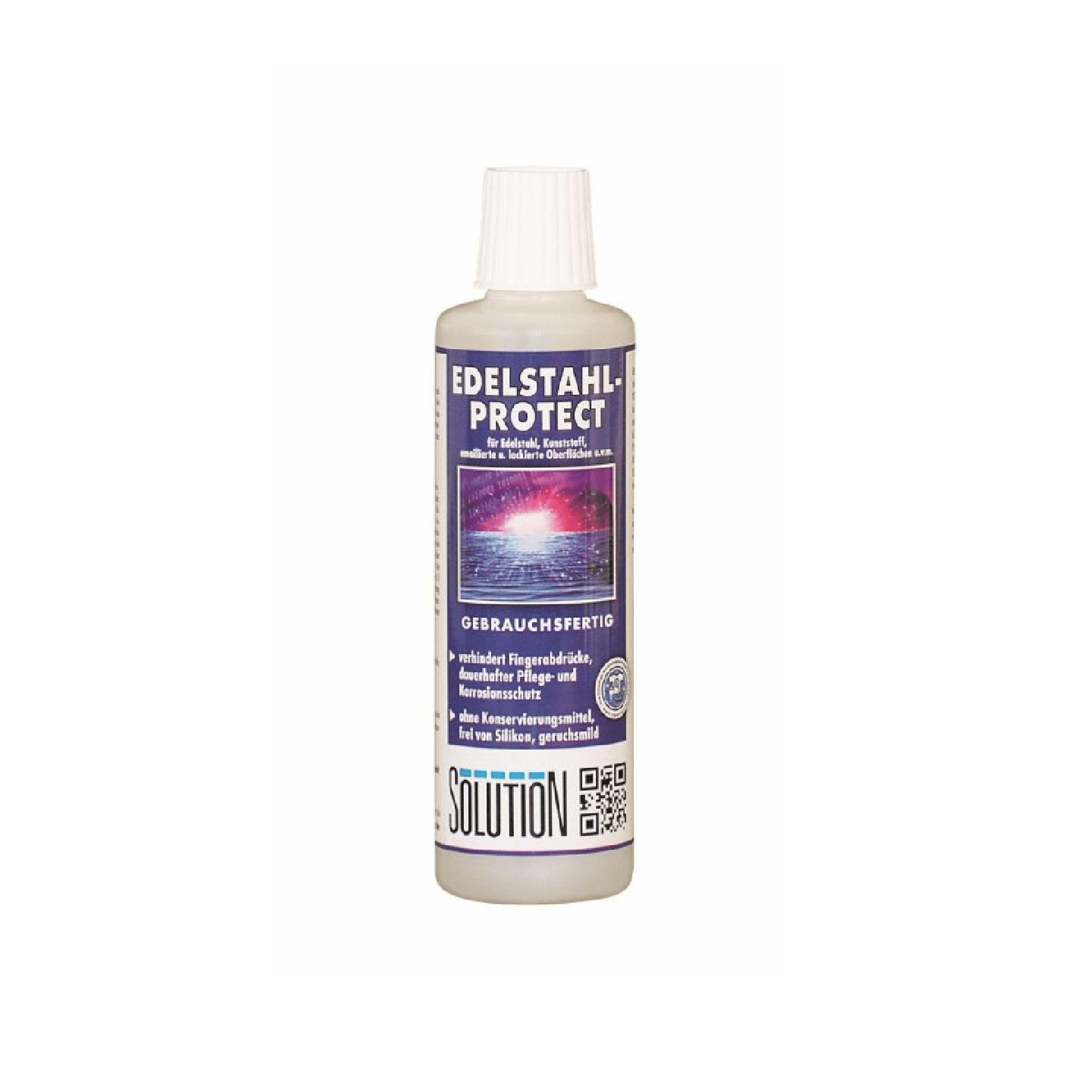 Edelstahl-Protect Reinigungslösung Edelstahl-Protect in Flasche mit sichtbarem Etikett und Dosierkopf