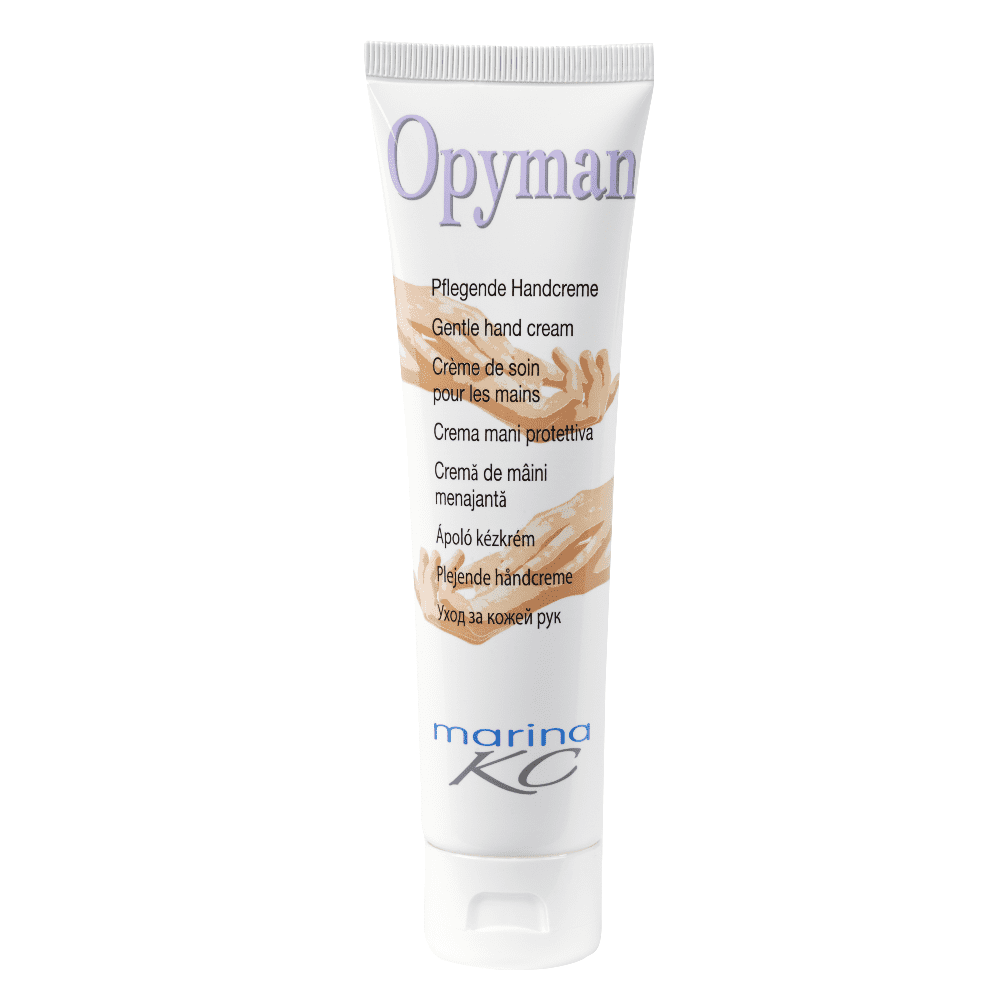 Opyman Handcreme Tube Opyman-Handcremetube mit verschiedenen Sprachetiketten und weißem Hintergrund.