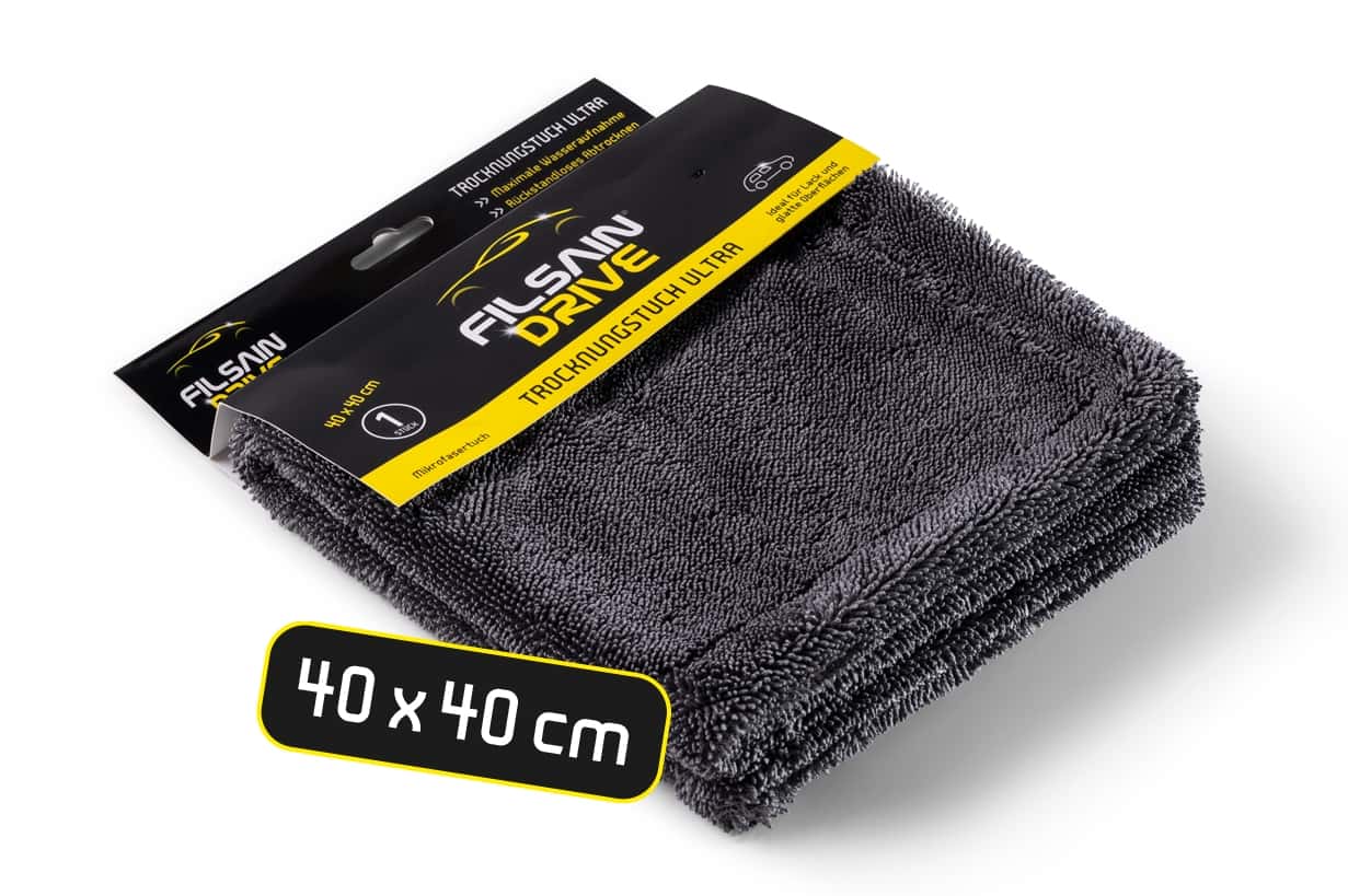 Filsain Drive Trocknungstuch Ultra, graues Mikrofasertuch 40x40 cm, verpackt, für Fahrzeugreinigung Filsain Drive Trocknungstuch Ultra, graues Mikrofasertuch 40x40 cm, verpackt, für Fahrzeugreinigung