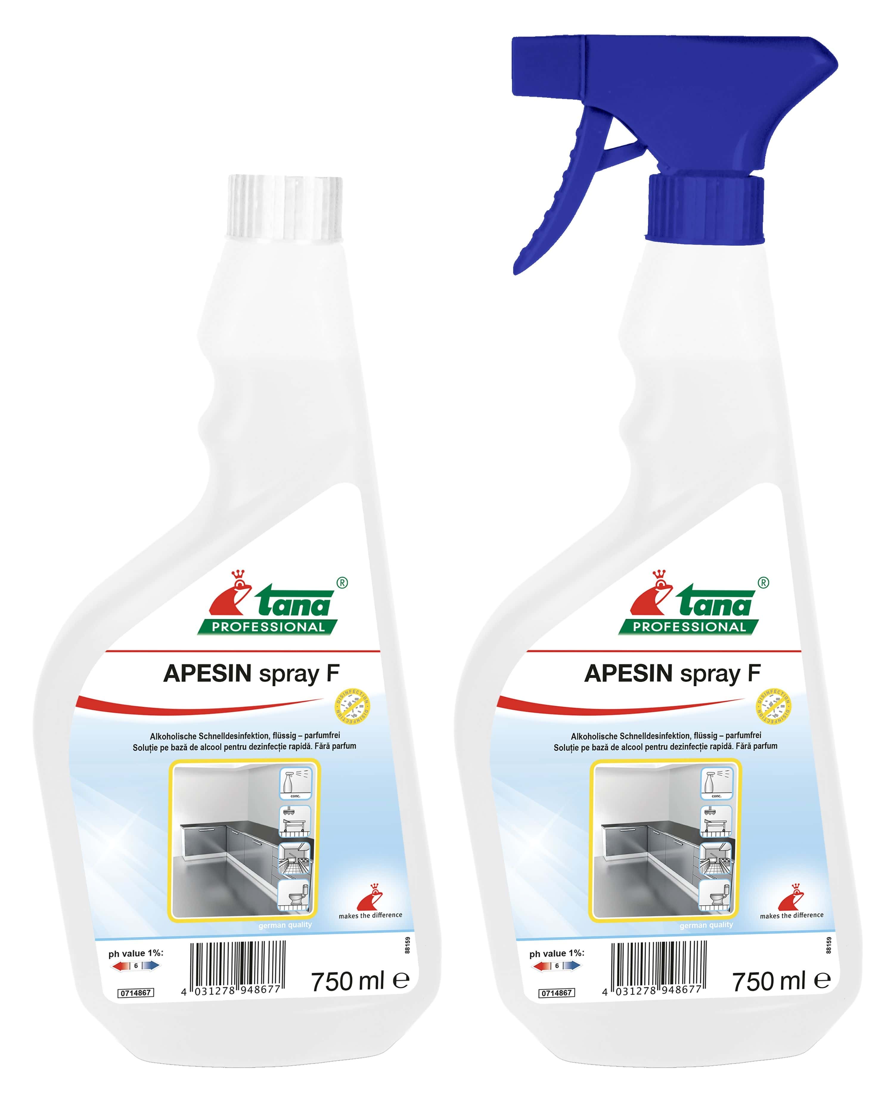 Tana Professional Apesin Spray F Desinfektionsmittel Tana Professional Apesin Spray F Desinfektionsmittel in der 750 ml Sprühflasche mit blauem Sprühkopf für die professionelle Reinigung
