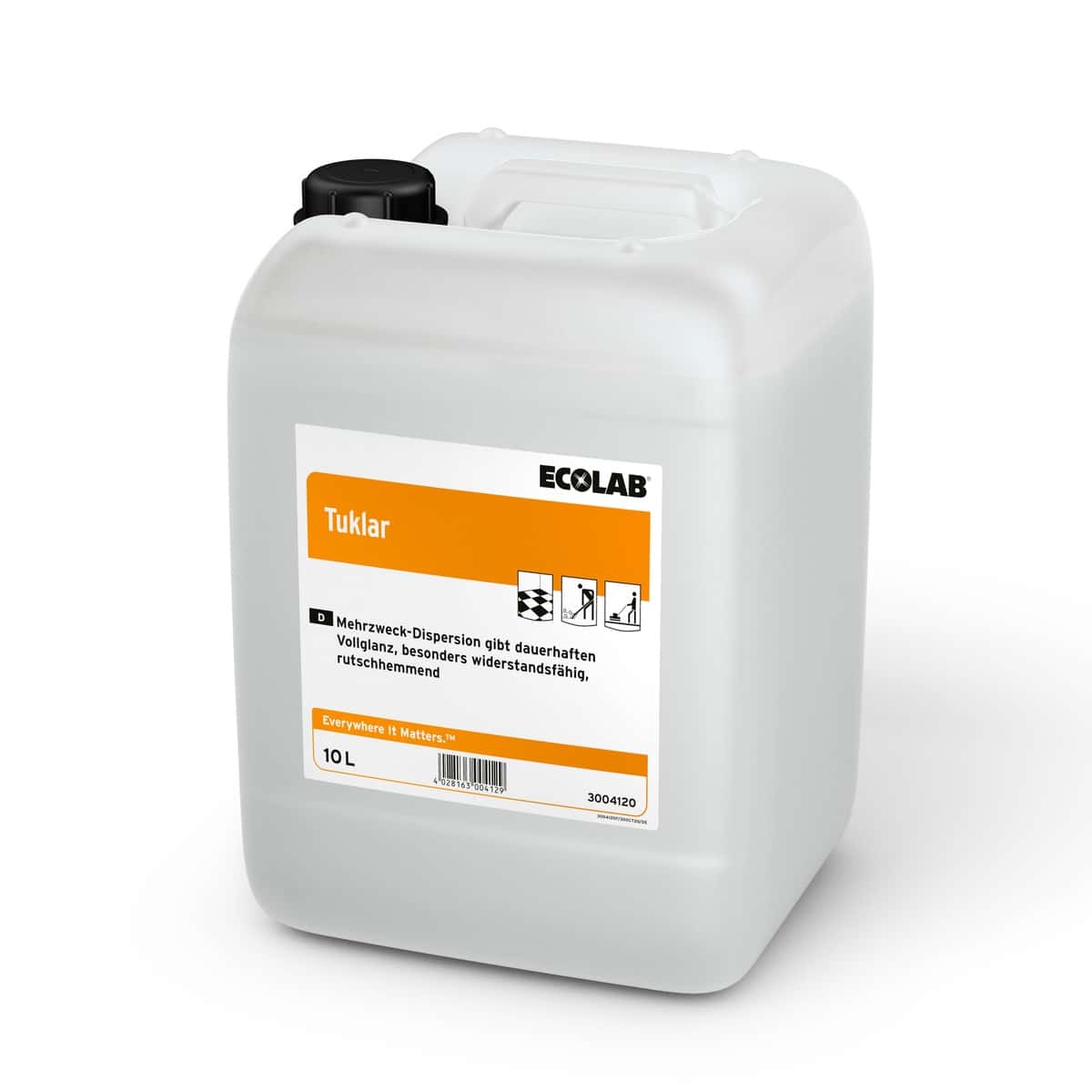 Ecolab Tuklar Mehrzweck-Dispersion im 10L Kanister mit orangefarbenem Etikett für professionelle Bodenreinigung Ecolab Tuklar Mehrzweck-Dispersion im 10L Kanister mit orangefarbenem Etikett für professionelle Bodenreinigung